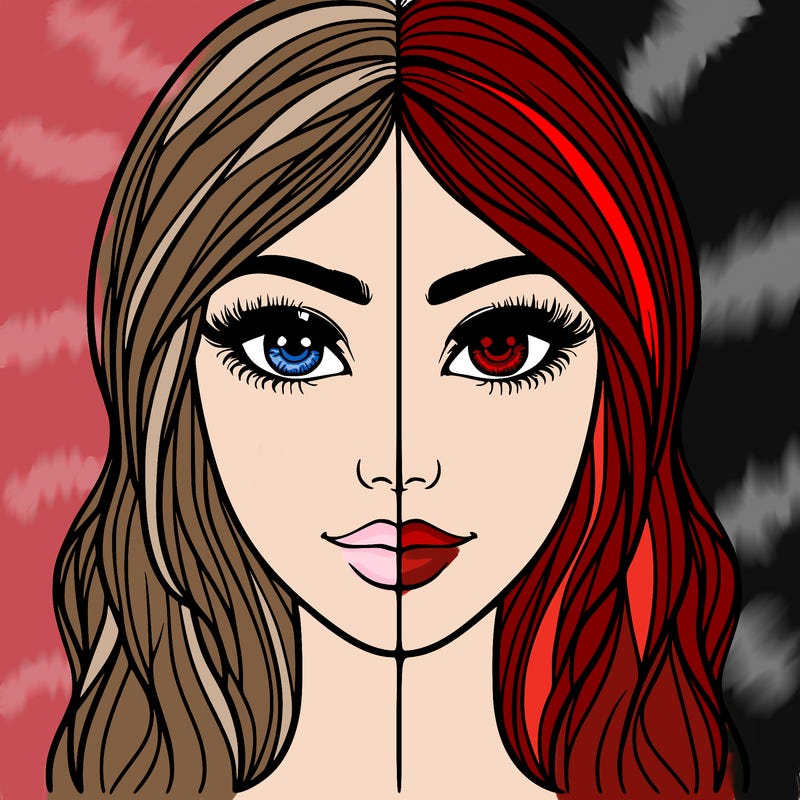 beautiful woman split face
