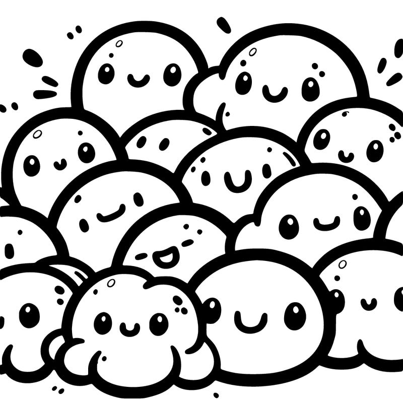 a bunch of blobs with simple smiley faces