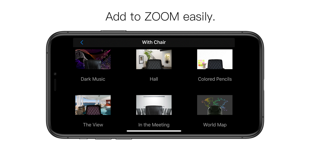 ビデオ通話用の様々なプロフェッショナルおよびクリエイティブなバーチャル背景を示すモバイルアプリケーション