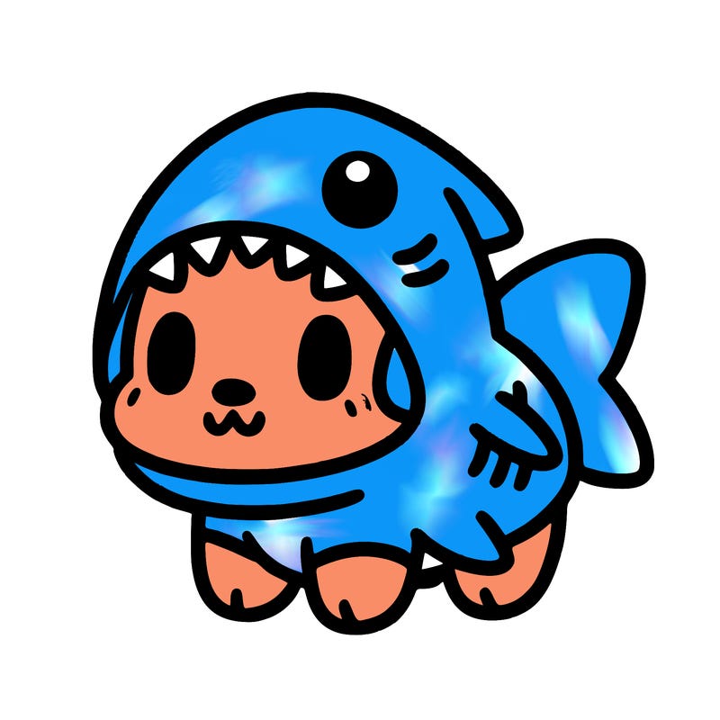 cute dog wearing a shark costume