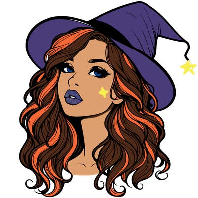realistic witch girl with wavy hair and lips