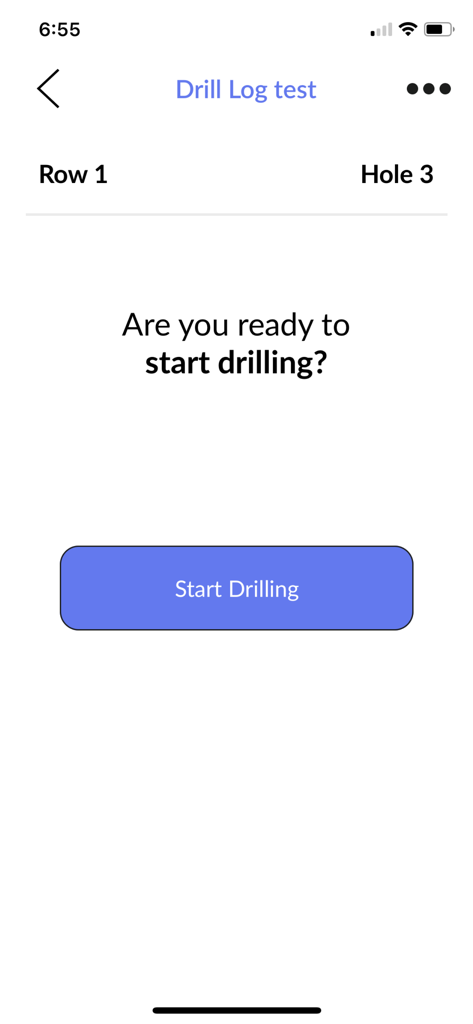 Strayos Fielder app interface showing the start drilling button for a digital drill log