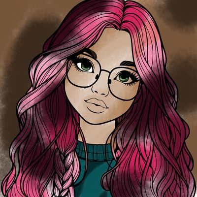 girl with long hair and freckles and glasses realistic