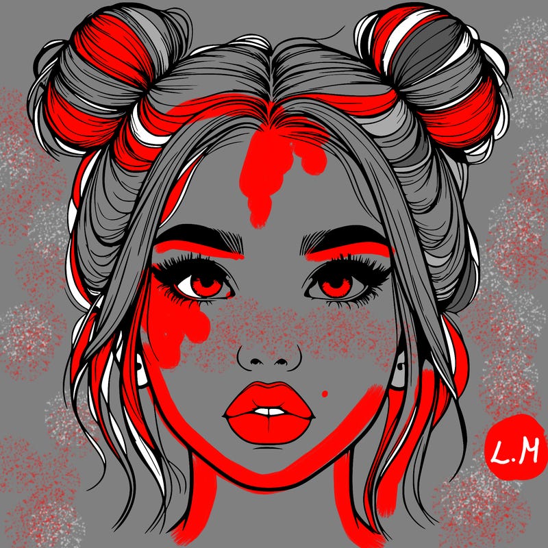 realistic girl with two buns on her hair and lips