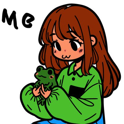 girl with long hair and a oversized shirt. and she is holding a frog