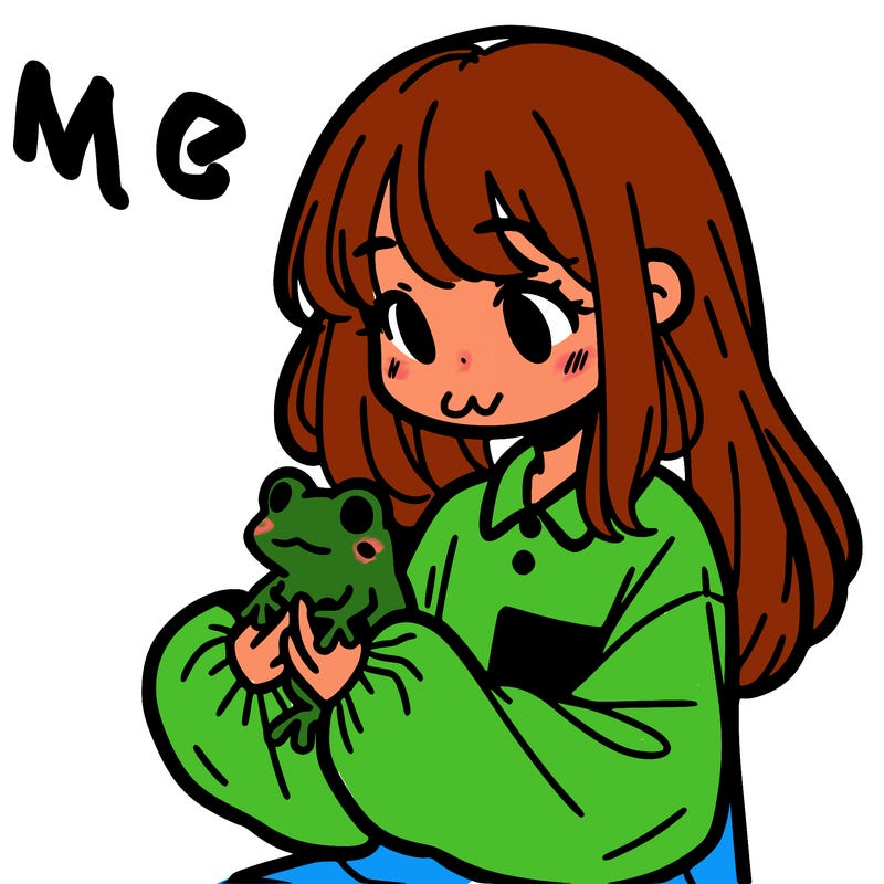 girl with long hair and a oversized shirt. and she is holding a frog