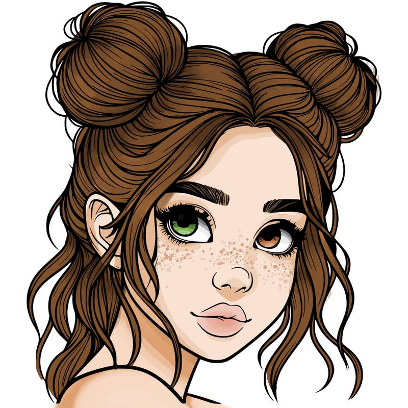 realistic girl with hair buns on her head