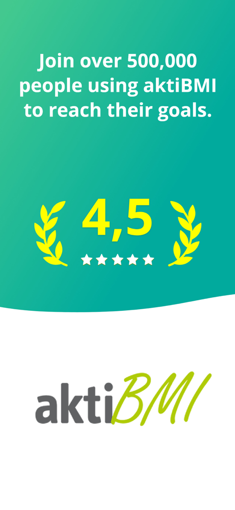 Graphic showing aktiBMI app has over 500000 users and a 4.5 star rating