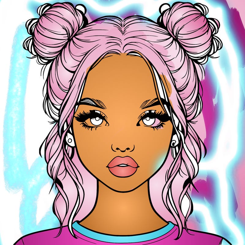 realistic girl with two buns in hair and lips