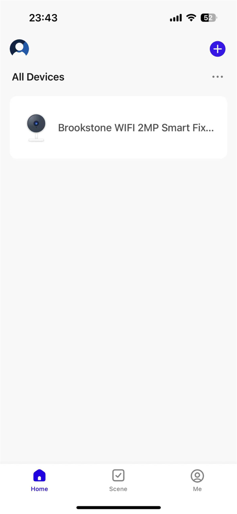Brookstone Smart Home app home screen showing a connected smart security camera