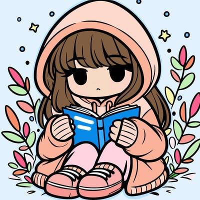 girl in oversized hoodie reading a book
