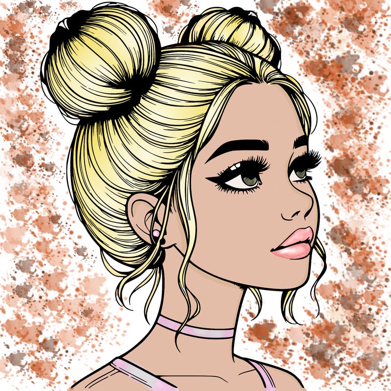 realistic girl with buns on the top of her head