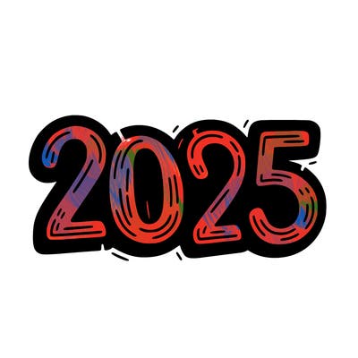 one line scrawled numbers sketch design “2025”