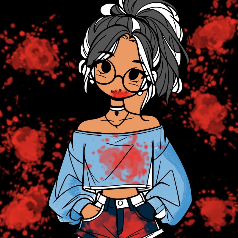 girl with a messy ponytail glasses a baggy crop top and jean shorts