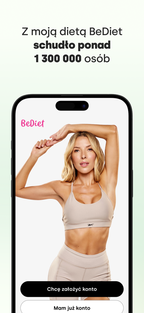 BeDiet Dieta Ewy Chodakowskiej - BeDiet app welcome screen featuring fitness influencer Ewa Chodakowska and diet success statistics