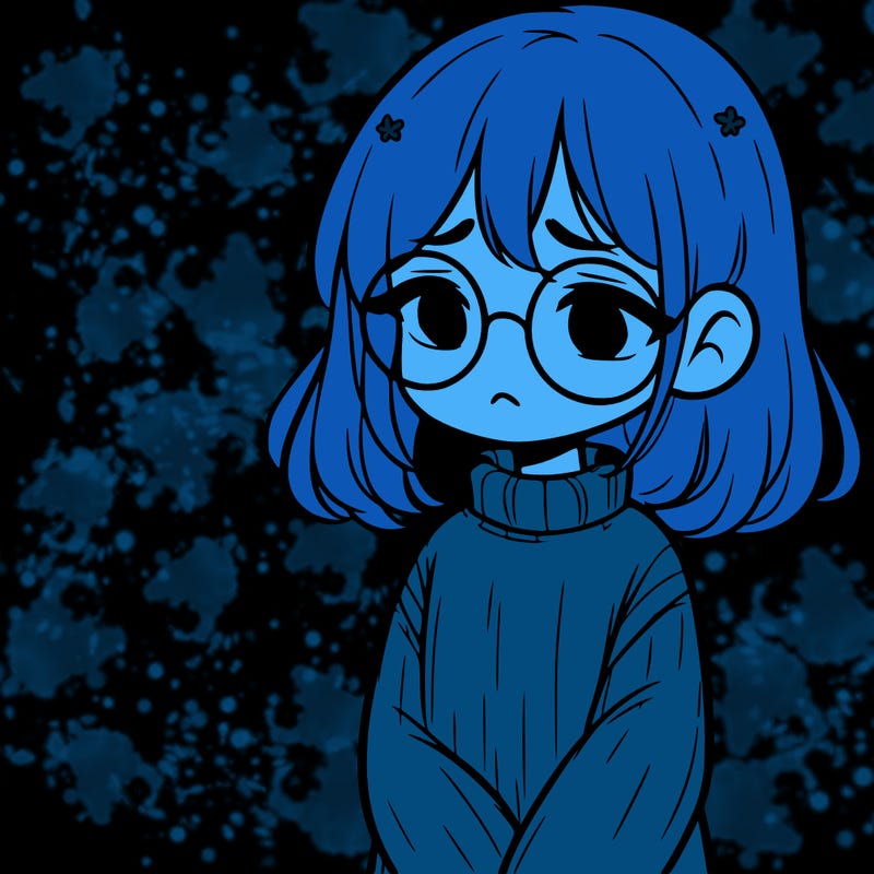 sad girl with glasses in a sweater