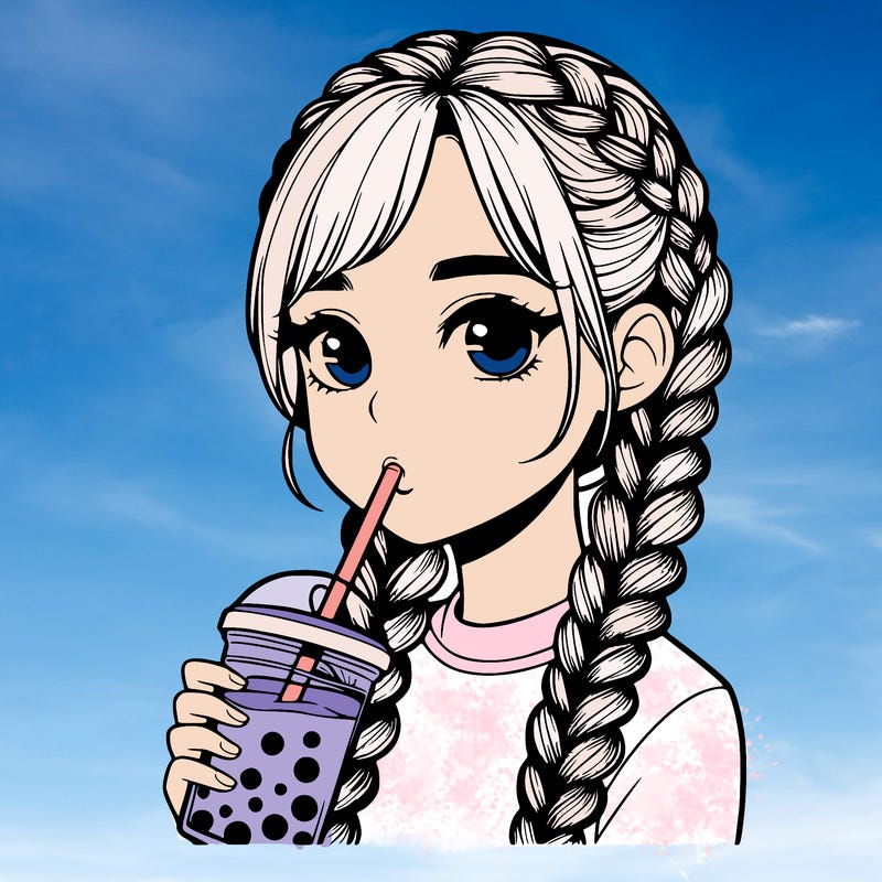realistic girl with braided hair drinking boba