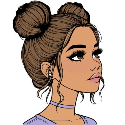 realistic girl with buns on the top of her head