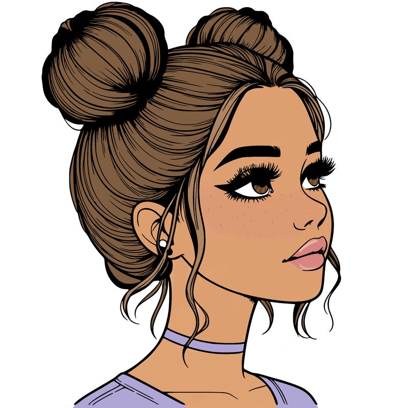 realistic girl with buns on the top of her head