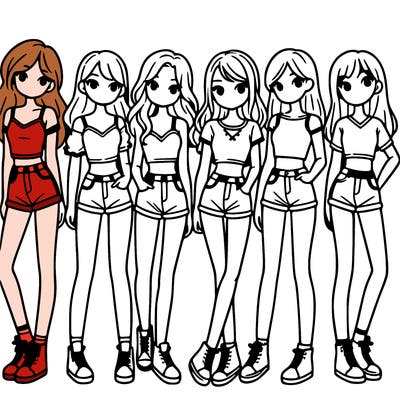 a group of girls wearing crop tops and shorts