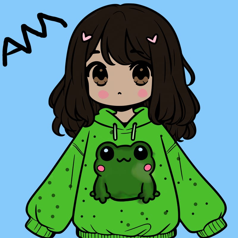 girl wearing frogging sweatshirt