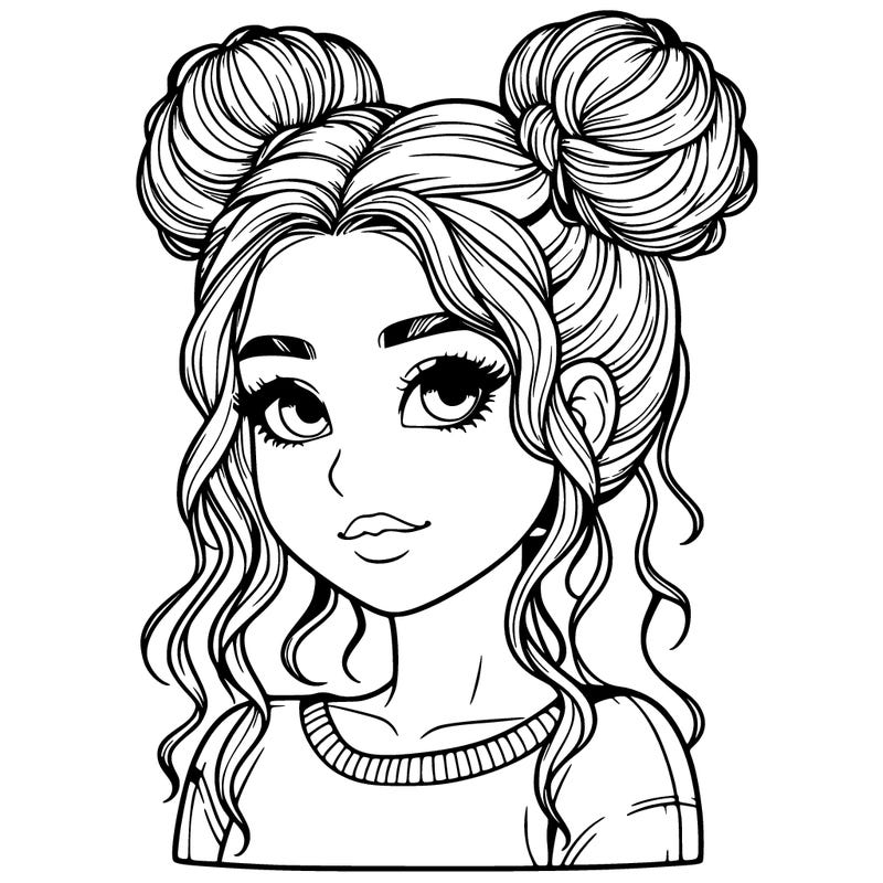 realistic girl with two buns in her hair