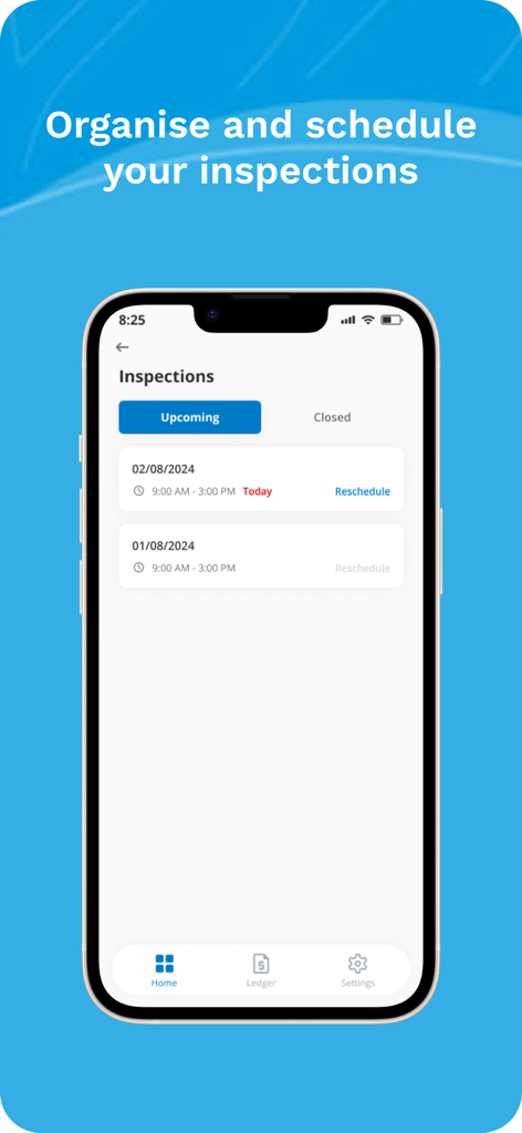 Mobile screen showing upcoming rental property inspections with scheduling details
