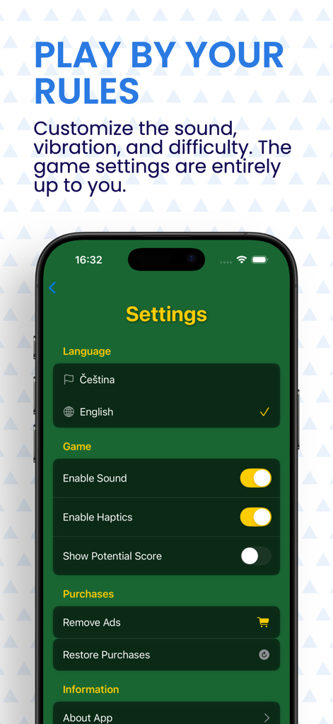 Kamerun: The Dice Yatzy Game - Kamerun The Dice Yatzy Gameの設定画面、サウンド、触覚、言語オプションをカスタマイズするため