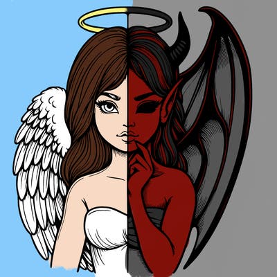 realistic angel half demon