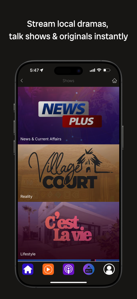 ZTN Prime - Mobile app interface for ZTN Prime showing a selection of local Zimbabwean TV shows and dramas.