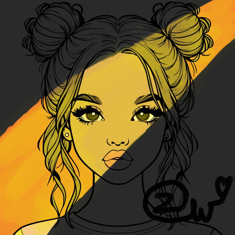 realistic girl with two buns in hair and lips