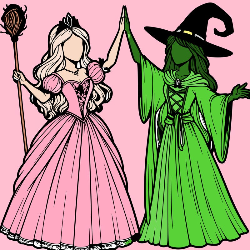 detailed realistic split of a princess and a witch