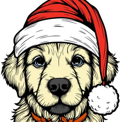 realistic dog with a christmas hat