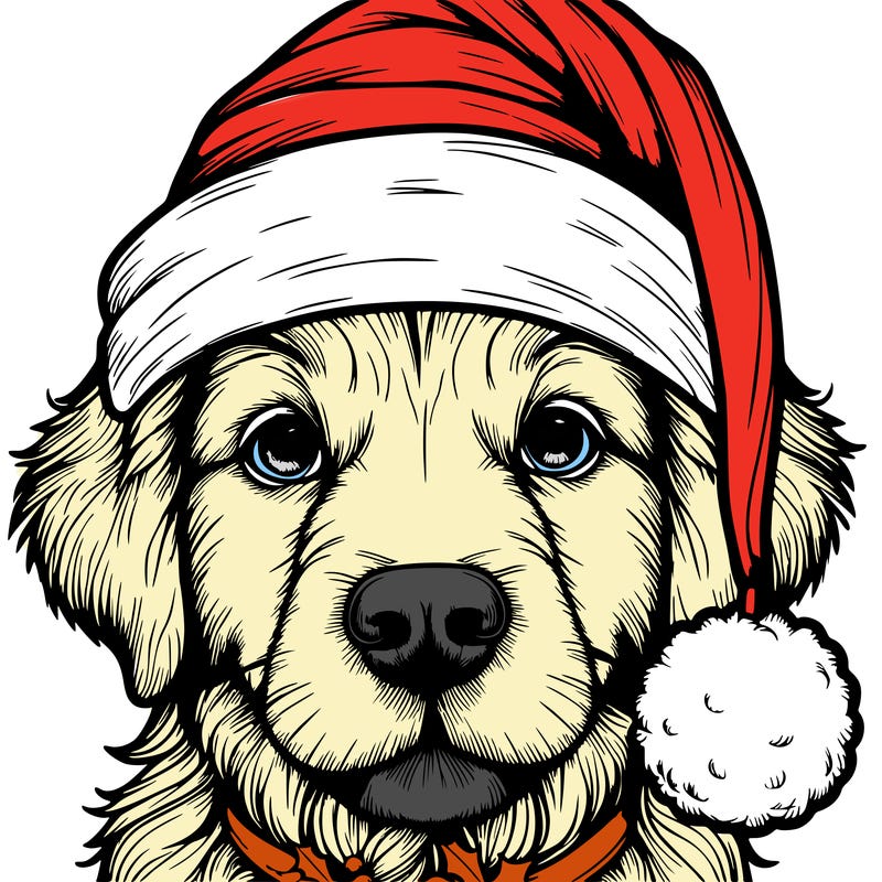 realistic dog with a christmas hat