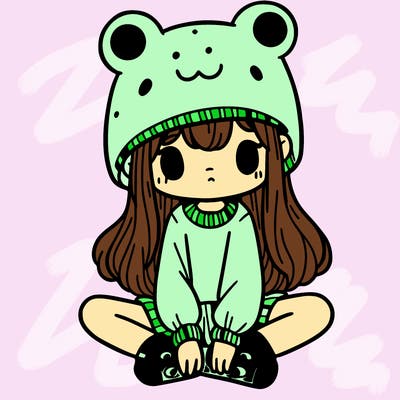 a girl wearing a frog hat and some frog socks