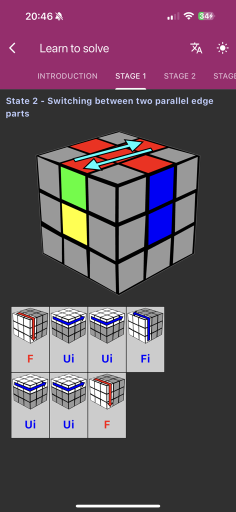 Rubik's Cube Solver & Tutorial - Step-by-step tutorial for switching parallel edge parts on a Rubiks Cube