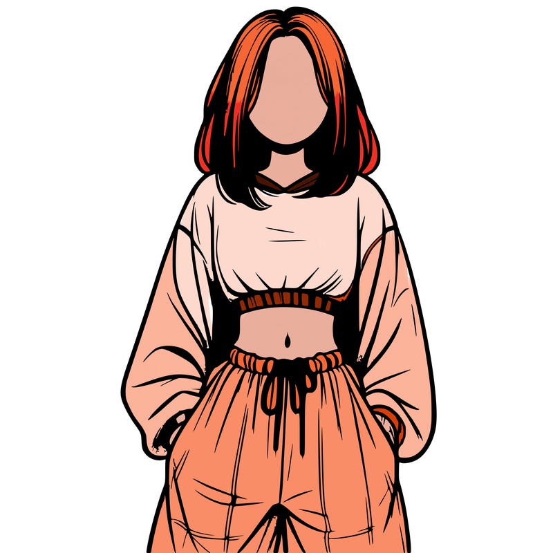realistic girl faceless with baggy pants and a crop top