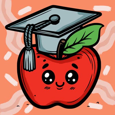 an apple with a graduation cap