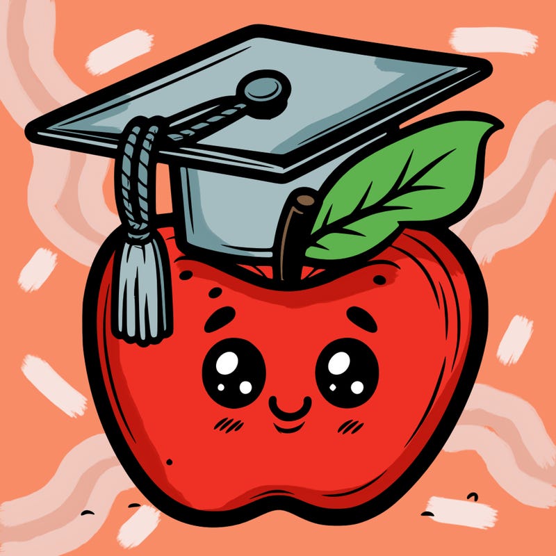 an apple with a graduation cap