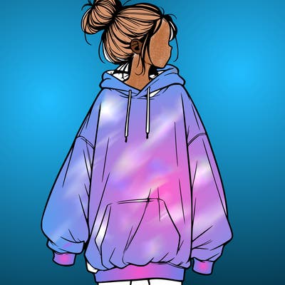 realistic girl with a oversized sweatshirt on and a bun