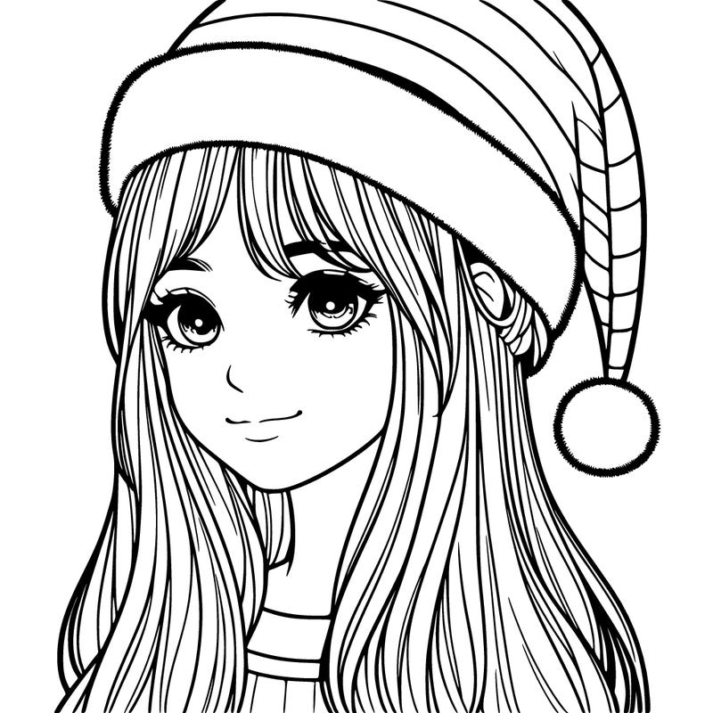 realistic girl with realistic santa hat
