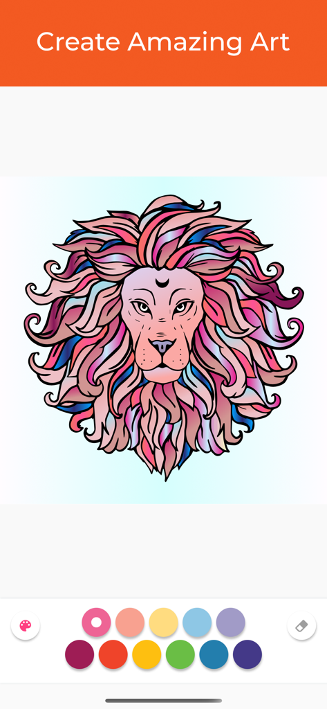Coloring Book Pro Adult Relax - A colorful lion head with a vibrant mane in the Coloring Book Pro adult relax app