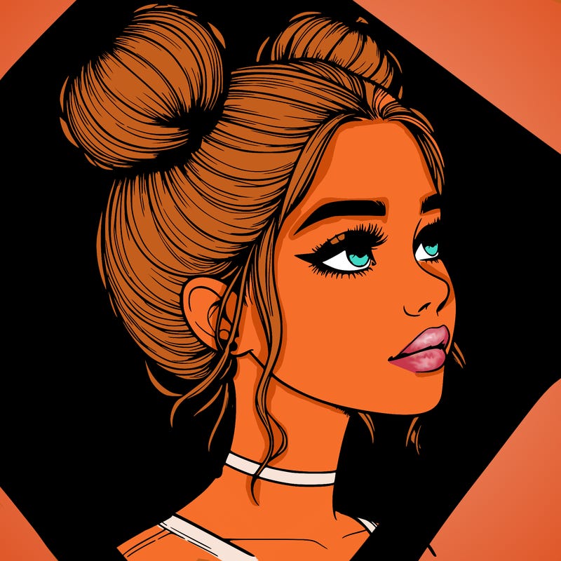 realistic girl with buns on the top of her head