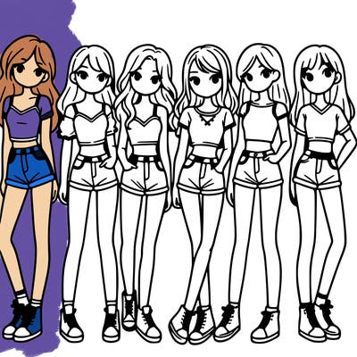 a group of girls wearing crop tops and shorts