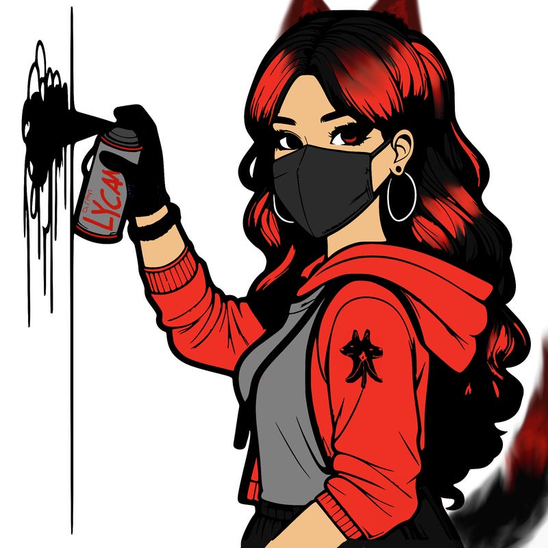 realistic girl with mask spray painting a wall