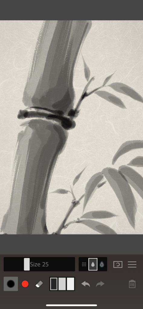 Zen Brush 2 - Digital ink wash painting of bamboo stalks and leaves in the Zen Brush 2 app