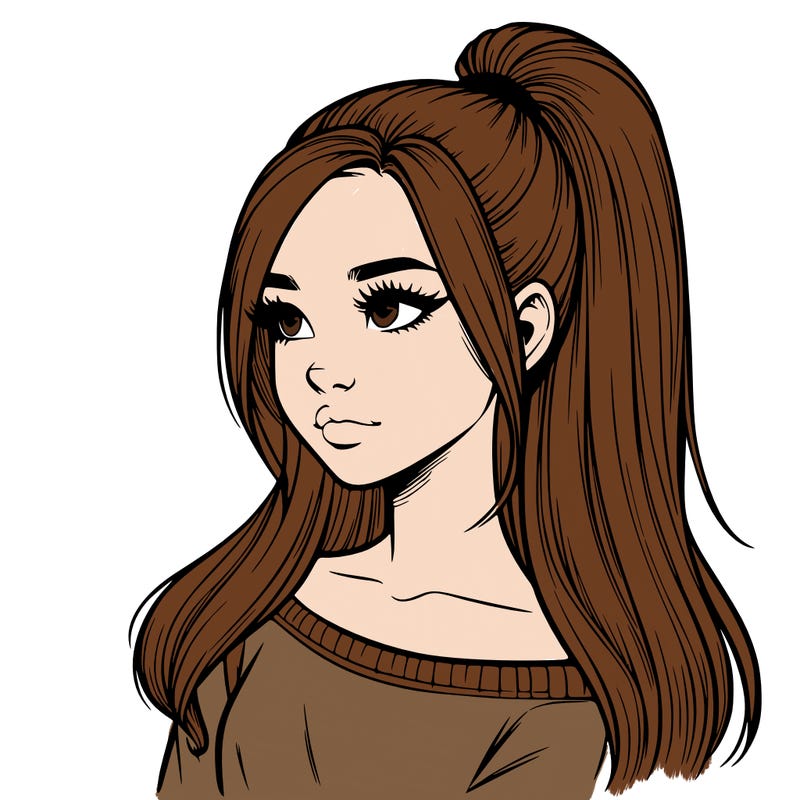 realistic girl with a high ponytail