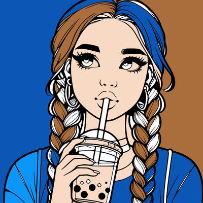 realistic girl with braided hair drinking boba
