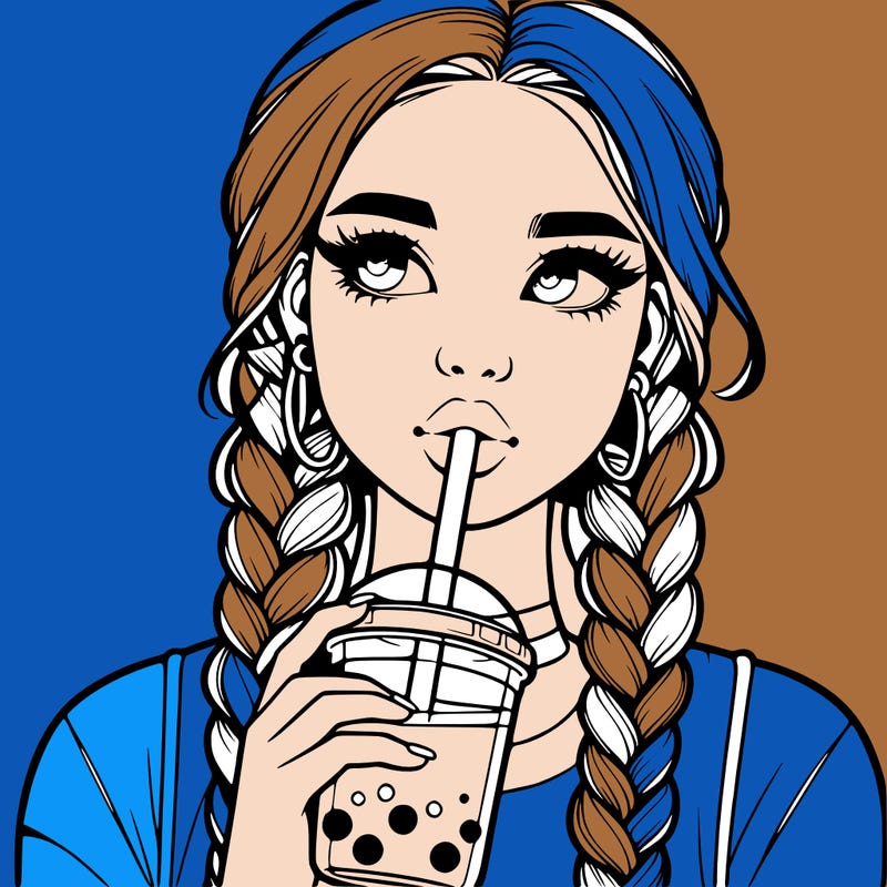 realistic girl with braided hair drinking boba