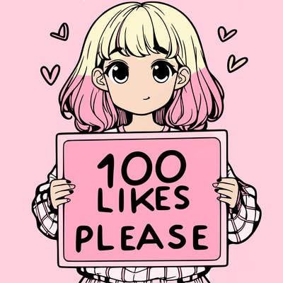 a girl holding a sign saying 100 likes please